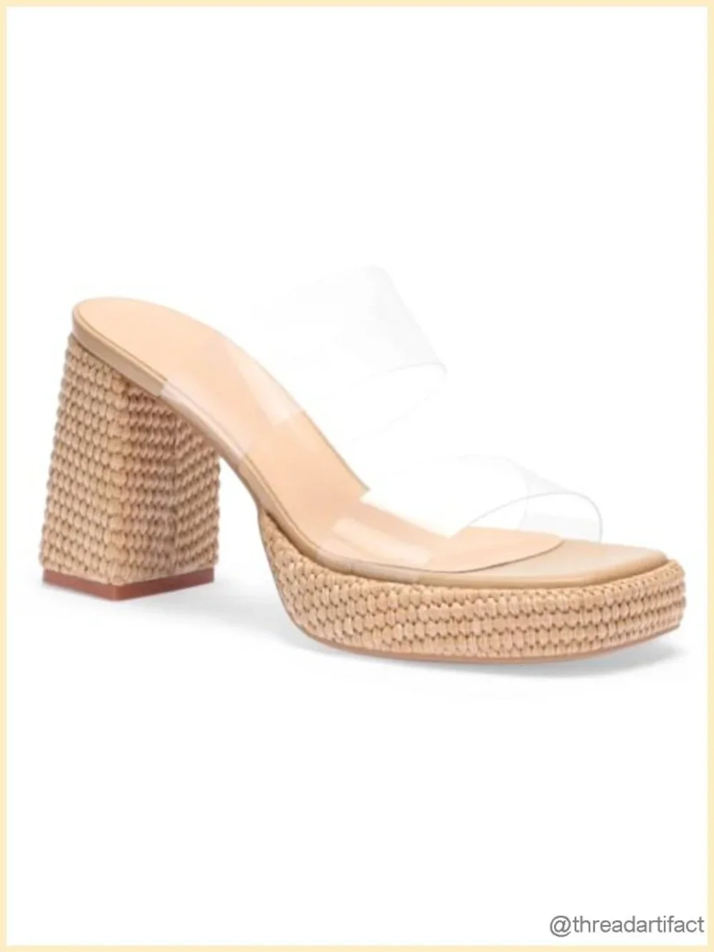 Raffia Woven Platform Block Heeled Sandals Summer Beach Chunky Slip On Casual